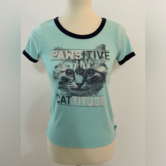 Pawsitive Catitude Short Sleeve Tee by Mudd Size 12 Girls - Picture 1 of 9
